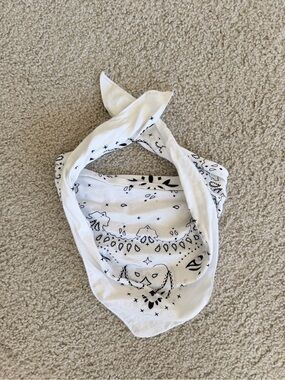 White Bandana Scarf with Black Print